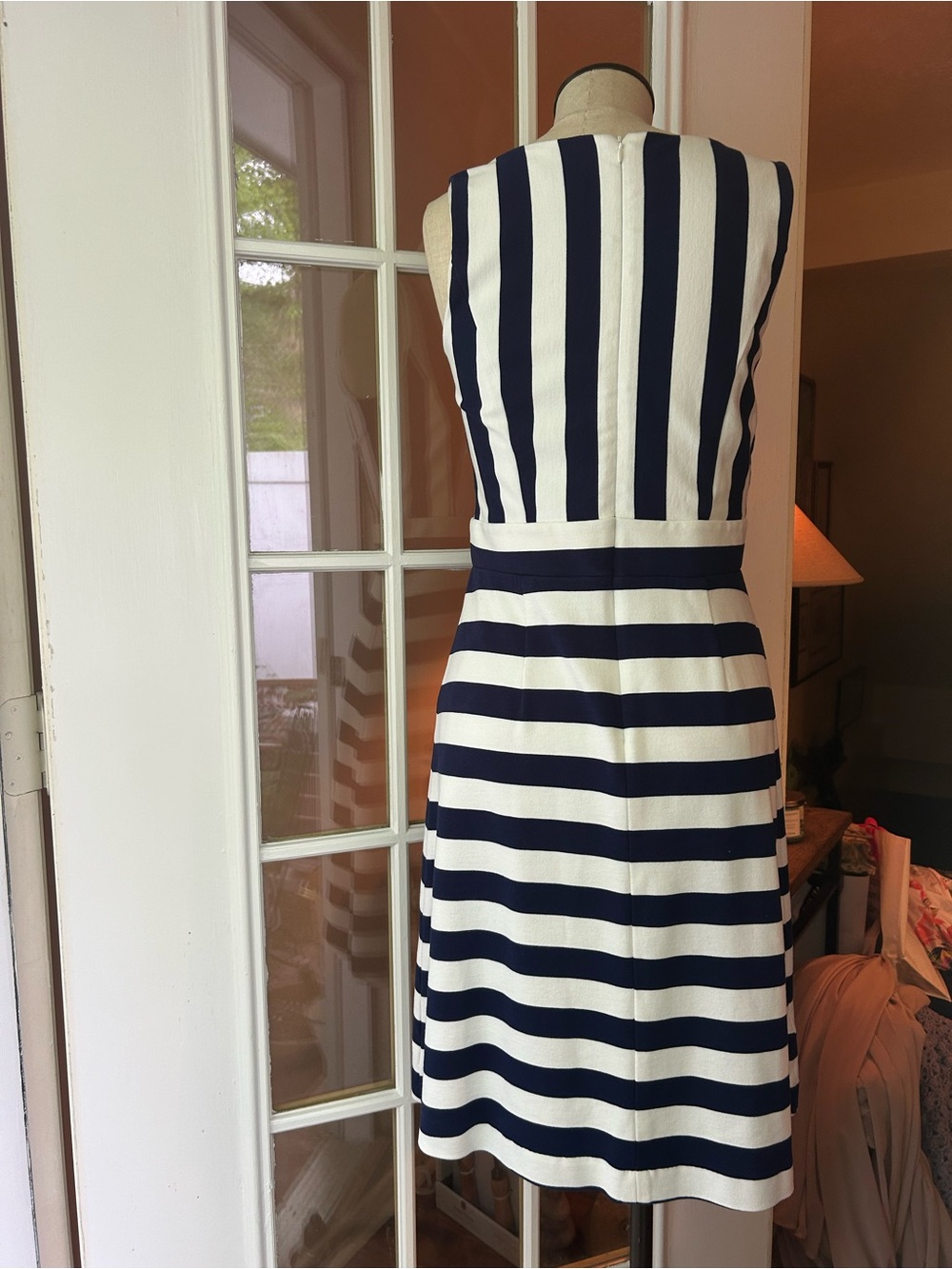 Ann Taylor Factory Navy and White Striped Sleeveless Midi Dress - Picture 5 of 7